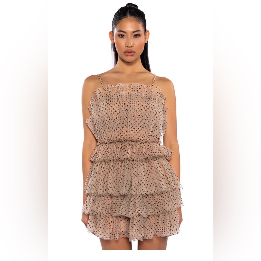 Tea Time Layered Mini Dress In Beige Size L